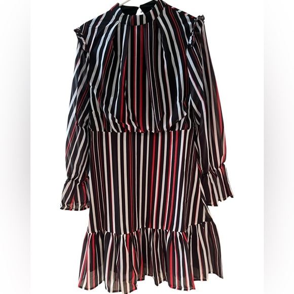Area Stars NWT Striped Long Sleeve Mock Neck Black Multi Striped Dress in Size L - Picture 3 of 13